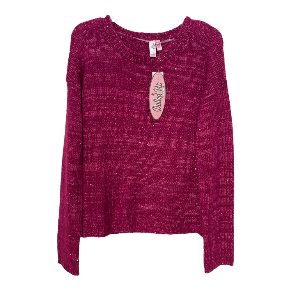 Dolled Up Fuschia Pink Sparkle Acrylic Knit Pullover Sweater Juniors Size XL